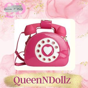 QueensNDollz Pink Retro Telephone Crossbody Phone with real phone !